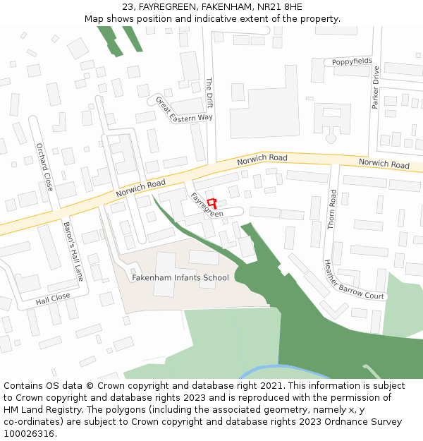 23, FAYREGREEN, FAKENHAM, NR21 8HE: Location map and indicative extent of plot