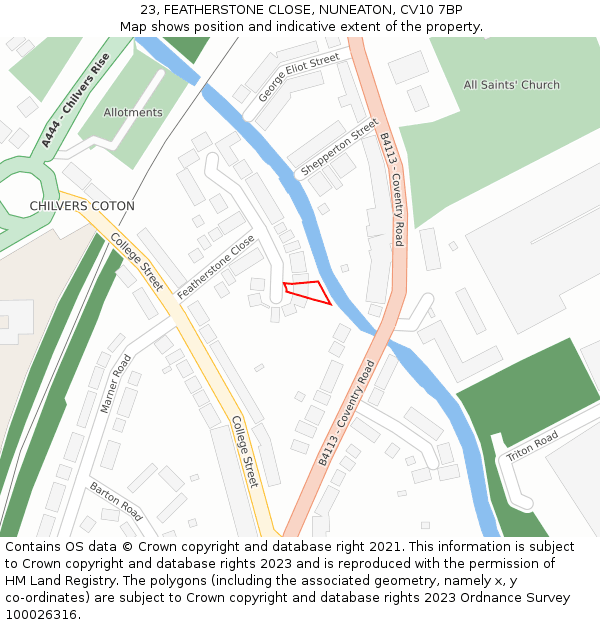 23, FEATHERSTONE CLOSE, NUNEATON, CV10 7BP: Location map and indicative extent of plot