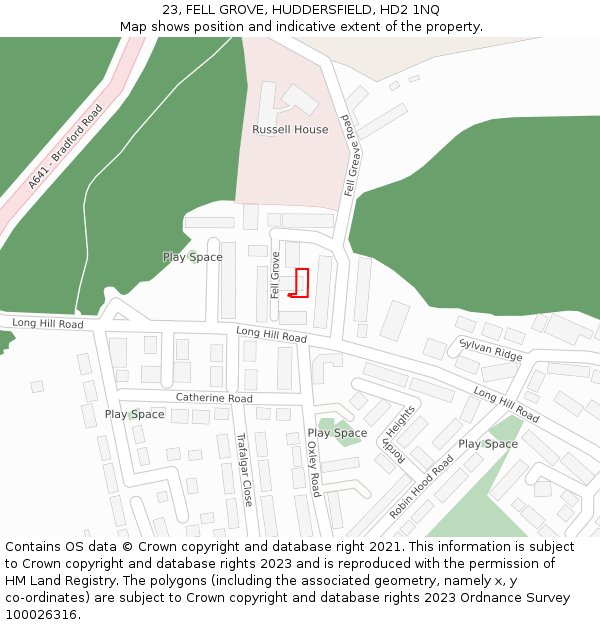 23, FELL GROVE, HUDDERSFIELD, HD2 1NQ: Location map and indicative extent of plot