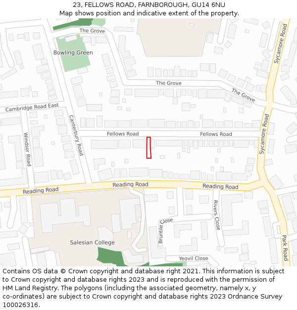 23, FELLOWS ROAD, FARNBOROUGH, GU14 6NU: Location map and indicative extent of plot