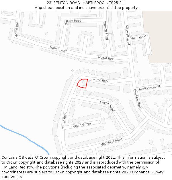 23, FENTON ROAD, HARTLEPOOL, TS25 2LL: Location map and indicative extent of plot