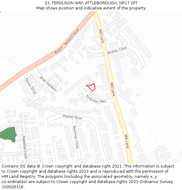 23, FERGUSON WAY, ATTLEBOROUGH, NR17 2PT: Location map and indicative extent of plot