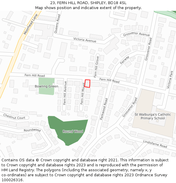 23, FERN HILL ROAD, SHIPLEY, BD18 4SL: Location map and indicative extent of plot