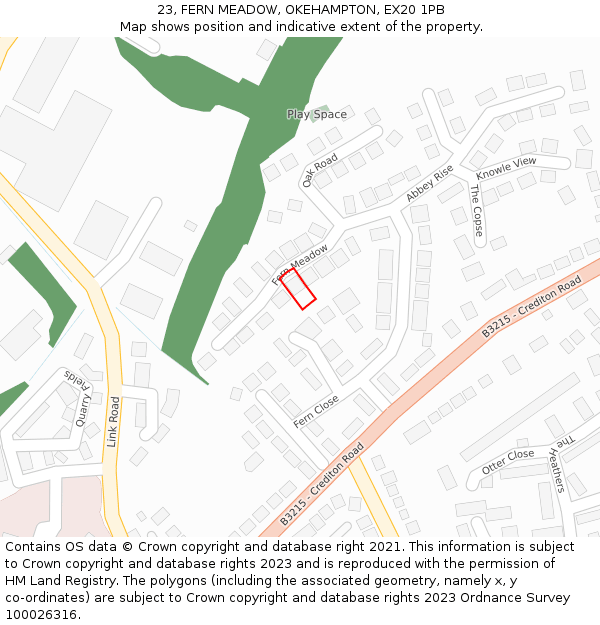 23, FERN MEADOW, OKEHAMPTON, EX20 1PB: Location map and indicative extent of plot