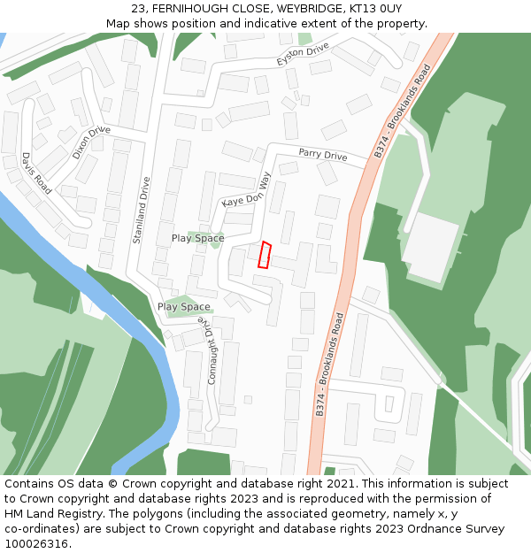 23, FERNIHOUGH CLOSE, WEYBRIDGE, KT13 0UY: Location map and indicative extent of plot