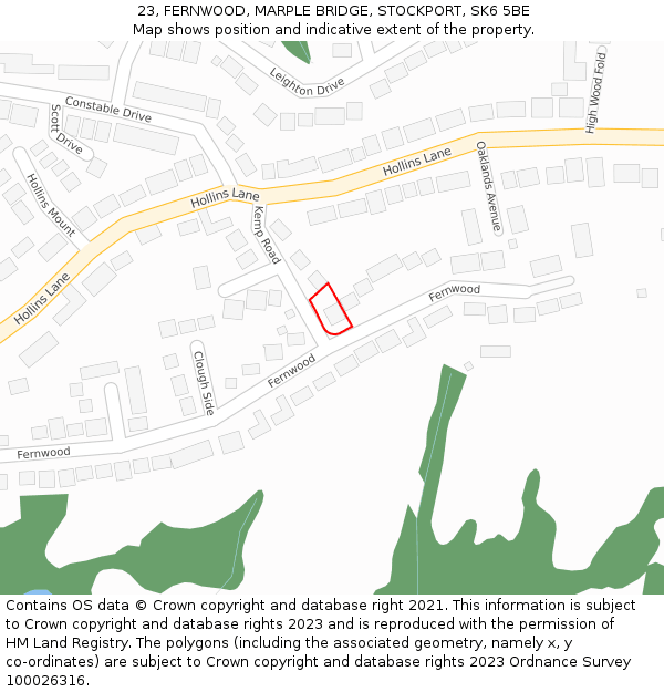 23, FERNWOOD, MARPLE BRIDGE, STOCKPORT, SK6 5BE: Location map and indicative extent of plot