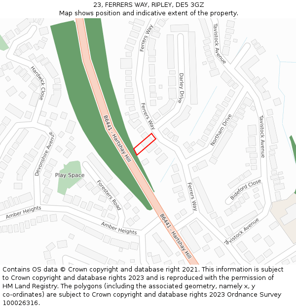 23, FERRERS WAY, RIPLEY, DE5 3GZ: Location map and indicative extent of plot