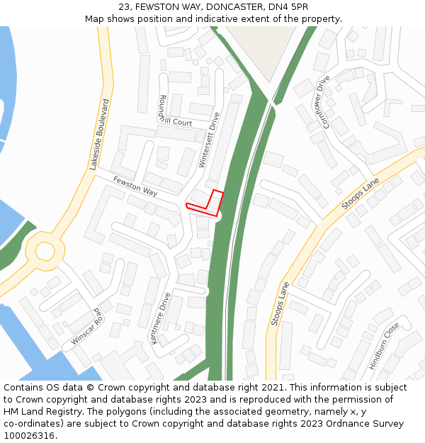 23, FEWSTON WAY, DONCASTER, DN4 5PR: Location map and indicative extent of plot