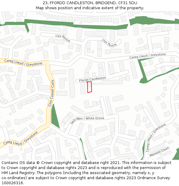 23, FFORDD CANDLESTON, BRIDGEND, CF31 5DU: Location map and indicative extent of plot