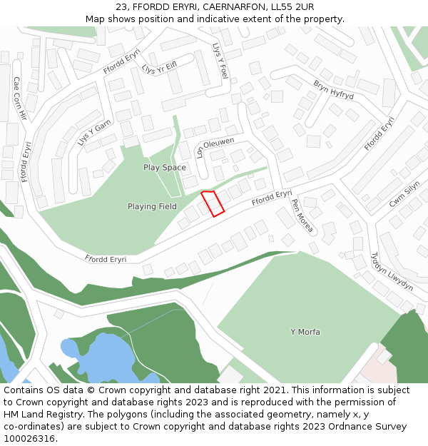 23, FFORDD ERYRI, CAERNARFON, LL55 2UR: Location map and indicative extent of plot