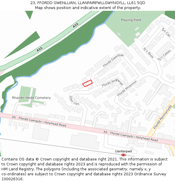 23, FFORDD GWENLLIAN, LLANFAIRPWLLGWYNGYLL, LL61 5QD: Location map and indicative extent of plot