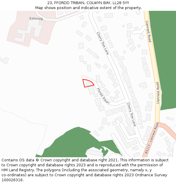 23, FFORDD TRIBAN, COLWYN BAY, LL28 5YY: Location map and indicative extent of plot
