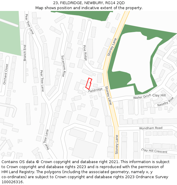 23, FIELDRIDGE, NEWBURY, RG14 2QD: Location map and indicative extent of plot
