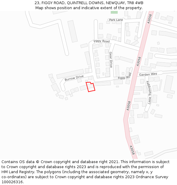 23, FIGGY ROAD, QUINTRELL DOWNS, NEWQUAY, TR8 4WB: Location map and indicative extent of plot