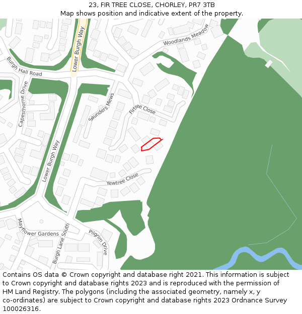 23, FIR TREE CLOSE, CHORLEY, PR7 3TB: Location map and indicative extent of plot