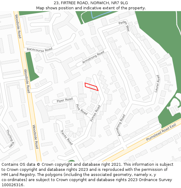 23, FIRTREE ROAD, NORWICH, NR7 9LG: Location map and indicative extent of plot