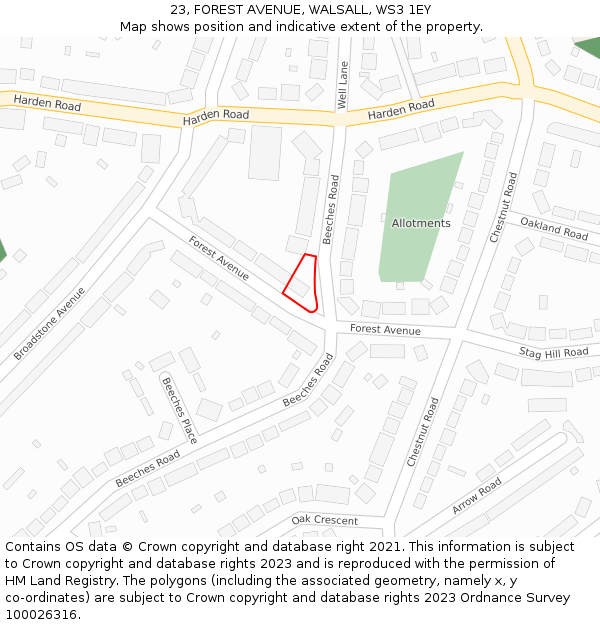 23, FOREST AVENUE, WALSALL, WS3 1EY: Location map and indicative extent of plot