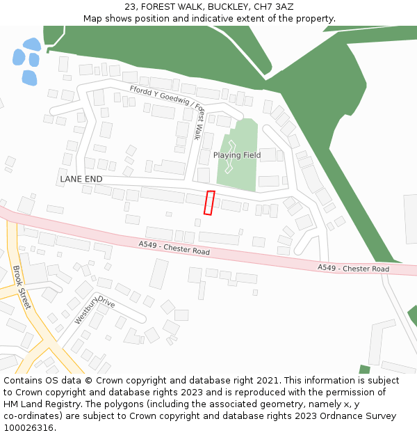 23, FOREST WALK, BUCKLEY, CH7 3AZ: Location map and indicative extent of plot