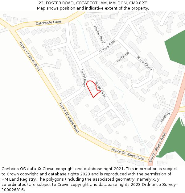 23, FOSTER ROAD, GREAT TOTHAM, MALDON, CM9 8PZ: Location map and indicative extent of plot