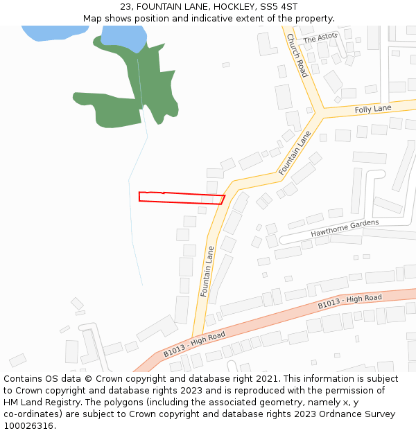 23, FOUNTAIN LANE, HOCKLEY, SS5 4ST: Location map and indicative extent of plot