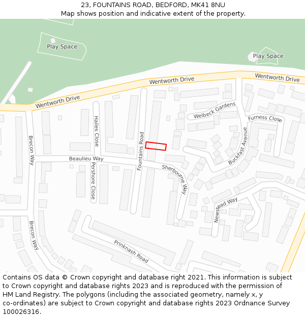 23, FOUNTAINS ROAD, BEDFORD, MK41 8NU: Location map and indicative extent of plot