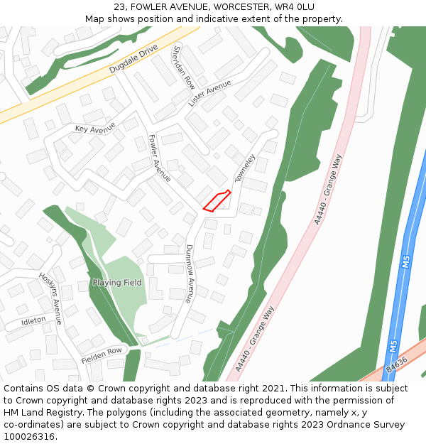 23, FOWLER AVENUE, WORCESTER, WR4 0LU: Location map and indicative extent of plot