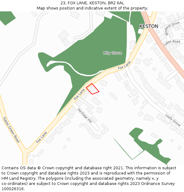 23, FOX LANE, KESTON, BR2 6AL: Location map and indicative extent of plot