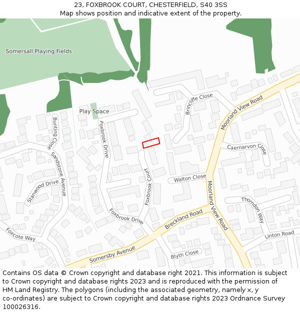 23, FOXBROOK COURT, CHESTERFIELD, S40 3SS: Location map and indicative extent of plot