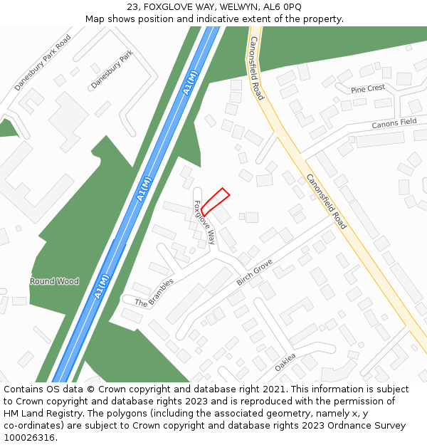 23, FOXGLOVE WAY, WELWYN, AL6 0PQ: Location map and indicative extent of plot