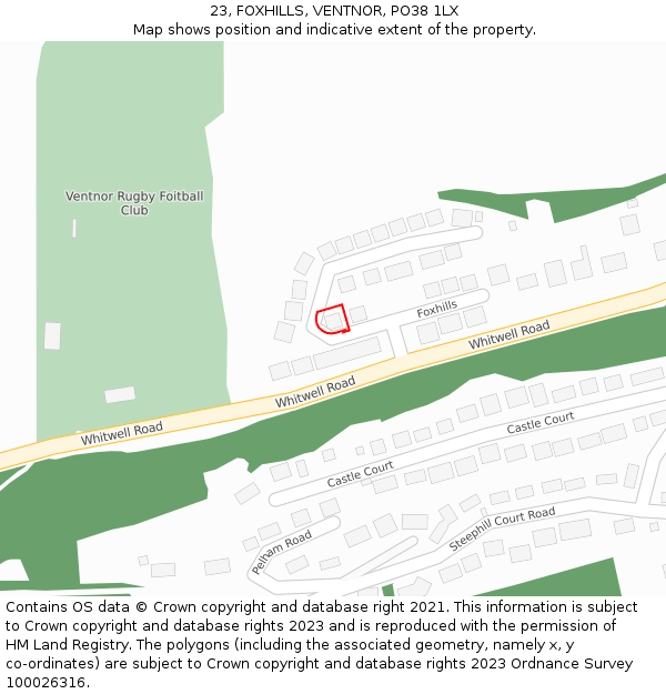 23, FOXHILLS, VENTNOR, PO38 1LX: Location map and indicative extent of plot