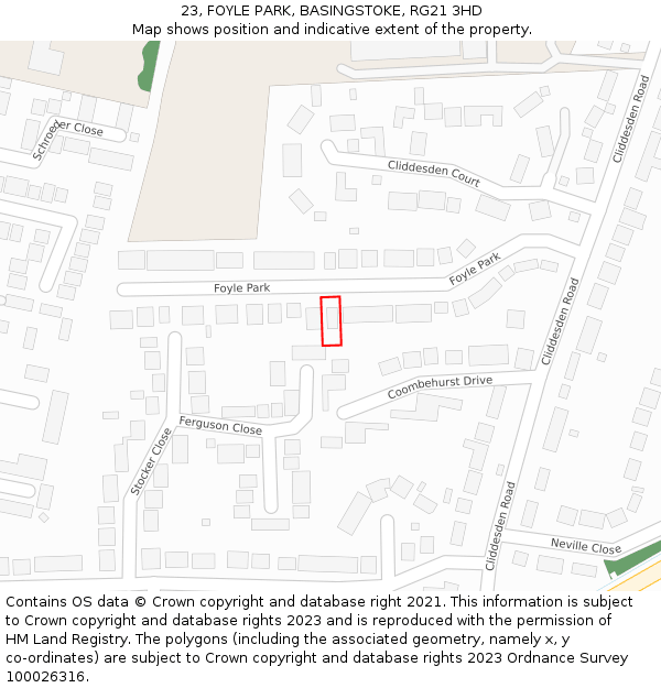 23, FOYLE PARK, BASINGSTOKE, RG21 3HD: Location map and indicative extent of plot