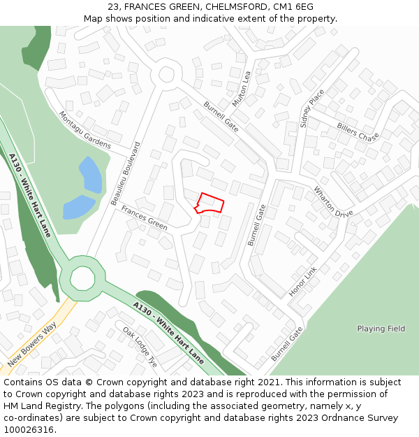 23, FRANCES GREEN, CHELMSFORD, CM1 6EG: Location map and indicative extent of plot