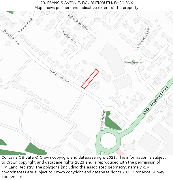 23, FRANCIS AVENUE, BOURNEMOUTH, BH11 8NX: Location map and indicative extent of plot