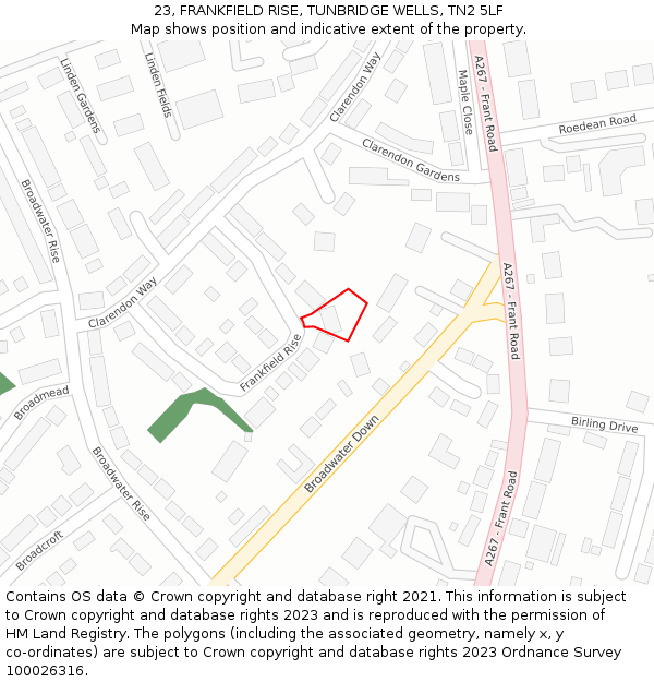 23, FRANKFIELD RISE, TUNBRIDGE WELLS, TN2 5LF: Location map and indicative extent of plot