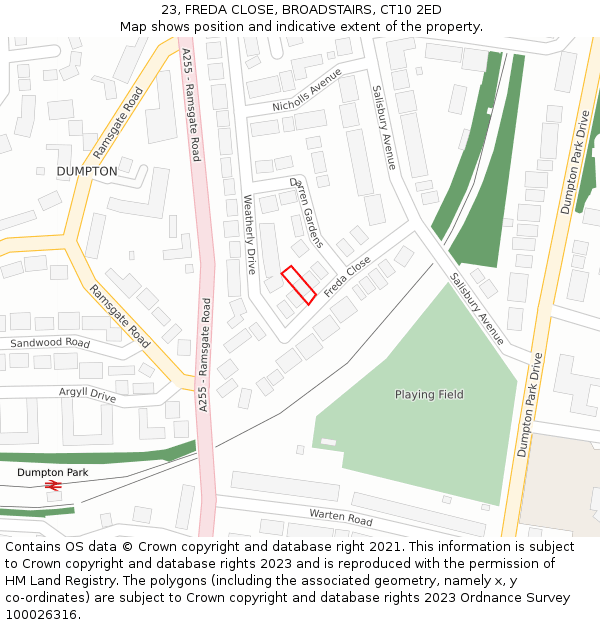 23, FREDA CLOSE, BROADSTAIRS, CT10 2ED: Location map and indicative extent of plot