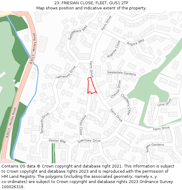 23, FRIESIAN CLOSE, FLEET, GU51 2TP: Location map and indicative extent of plot