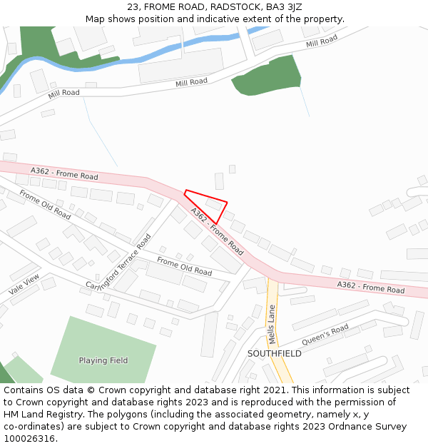 23, FROME ROAD, RADSTOCK, BA3 3JZ: Location map and indicative extent of plot