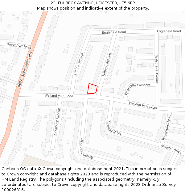 23, FULBECK AVENUE, LEICESTER, LE5 6PP: Location map and indicative extent of plot