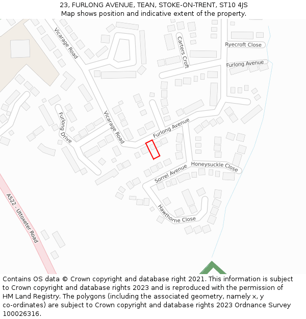 23, FURLONG AVENUE, TEAN, STOKE-ON-TRENT, ST10 4JS: Location map and indicative extent of plot