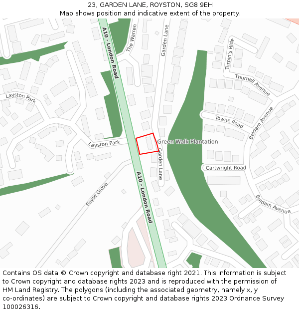 23, GARDEN LANE, ROYSTON, SG8 9EH: Location map and indicative extent of plot