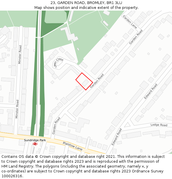 23, GARDEN ROAD, BROMLEY, BR1 3LU: Location map and indicative extent of plot
