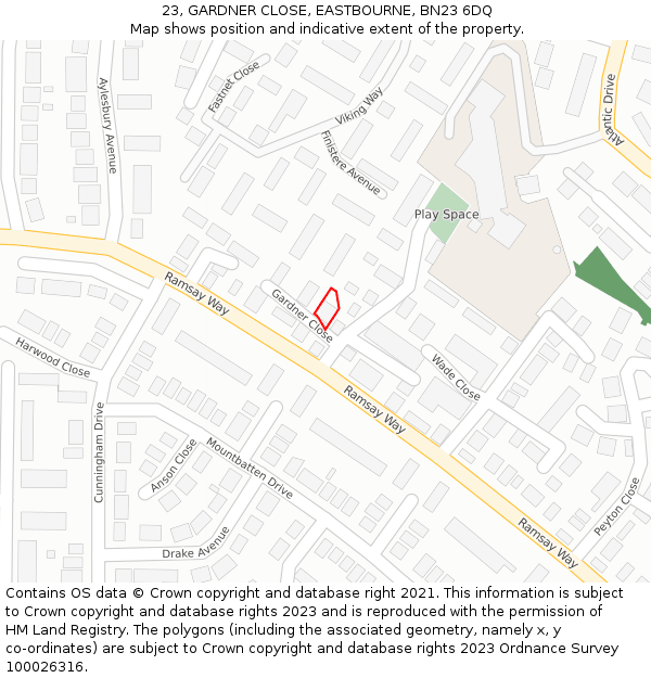 23, GARDNER CLOSE, EASTBOURNE, BN23 6DQ: Location map and indicative extent of plot