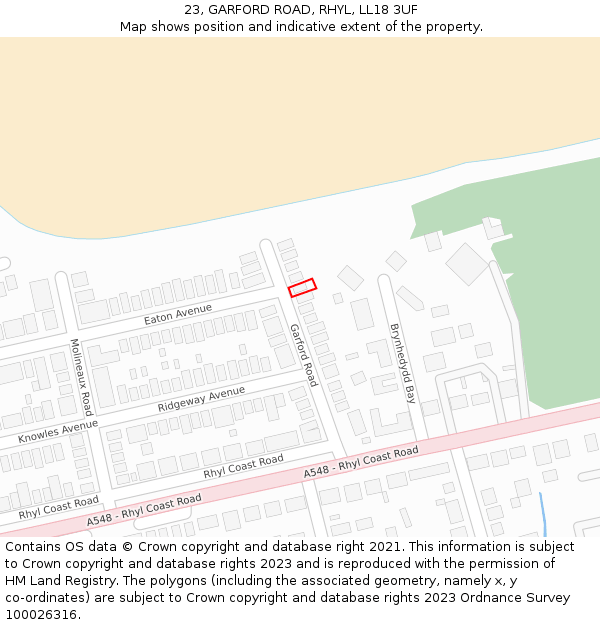 23, GARFORD ROAD, RHYL, LL18 3UF: Location map and indicative extent of plot