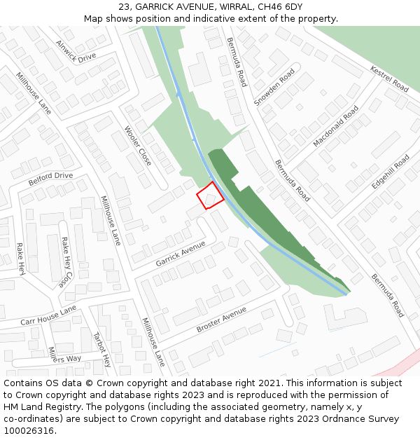 23, GARRICK AVENUE, WIRRAL, CH46 6DY: Location map and indicative extent of plot