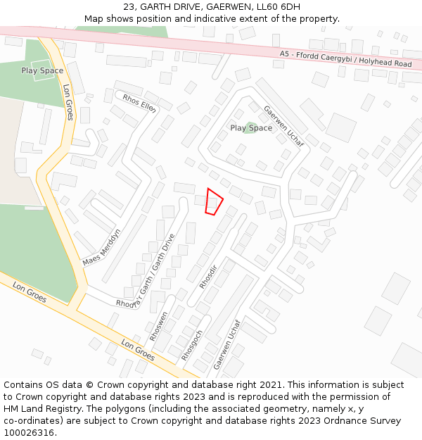 23, GARTH DRIVE, GAERWEN, LL60 6DH: Location map and indicative extent of plot