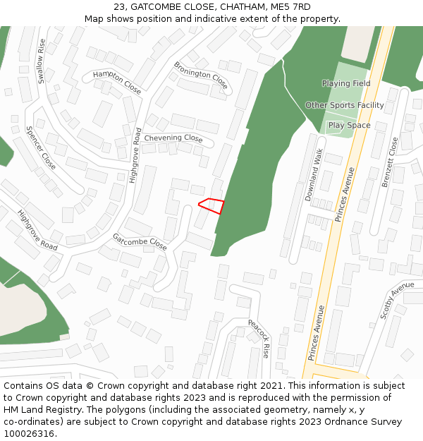 23, GATCOMBE CLOSE, CHATHAM, ME5 7RD: Location map and indicative extent of plot