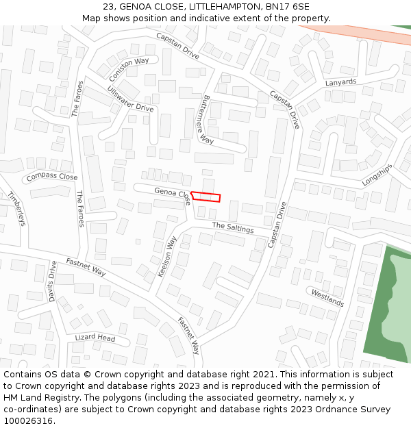 23, GENOA CLOSE, LITTLEHAMPTON, BN17 6SE: Location map and indicative extent of plot