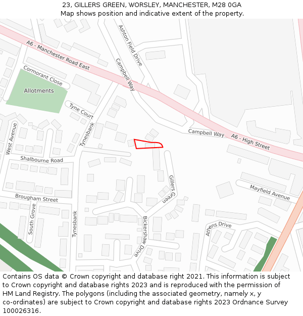 23, GILLERS GREEN, WORSLEY, MANCHESTER, M28 0GA: Location map and indicative extent of plot