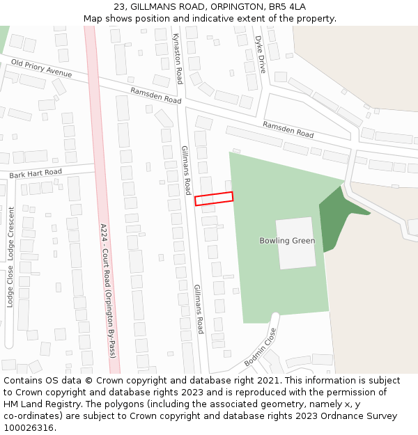 23, GILLMANS ROAD, ORPINGTON, BR5 4LA: Location map and indicative extent of plot