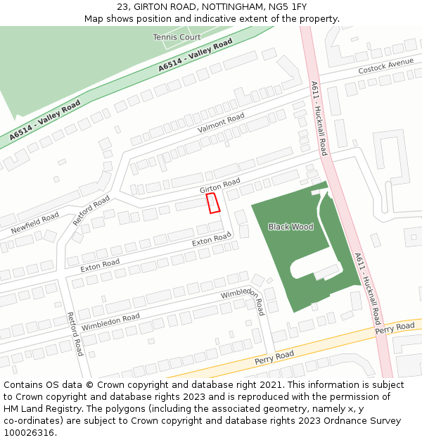 23, GIRTON ROAD, NOTTINGHAM, NG5 1FY: Location map and indicative extent of plot